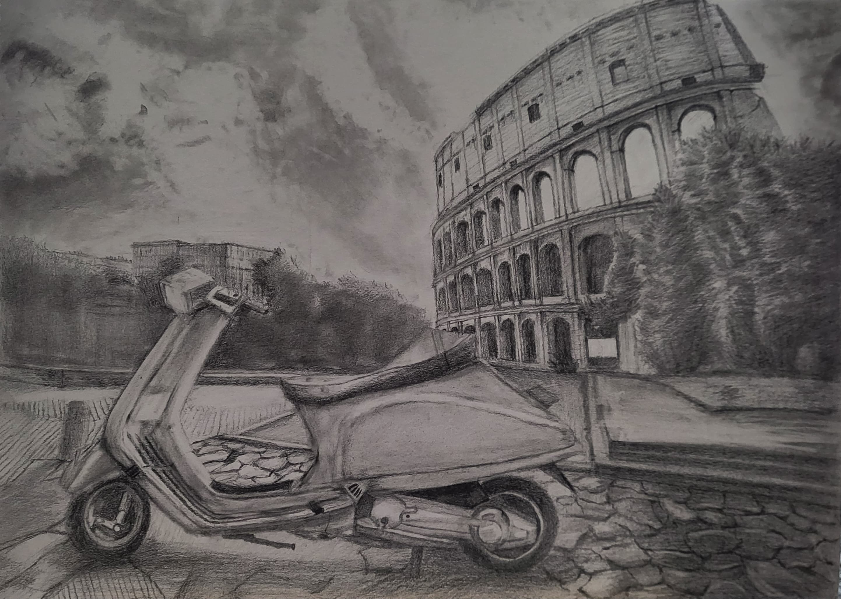 콜로세움을 뒤로 세운 스쿠터